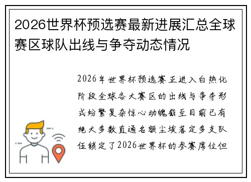 2026世界杯预选赛最新进展汇总全球赛区球队出线与争夺动态情况 2026世界杯预选赛最新进展汇总全球赛区球队出线与争夺动态情况